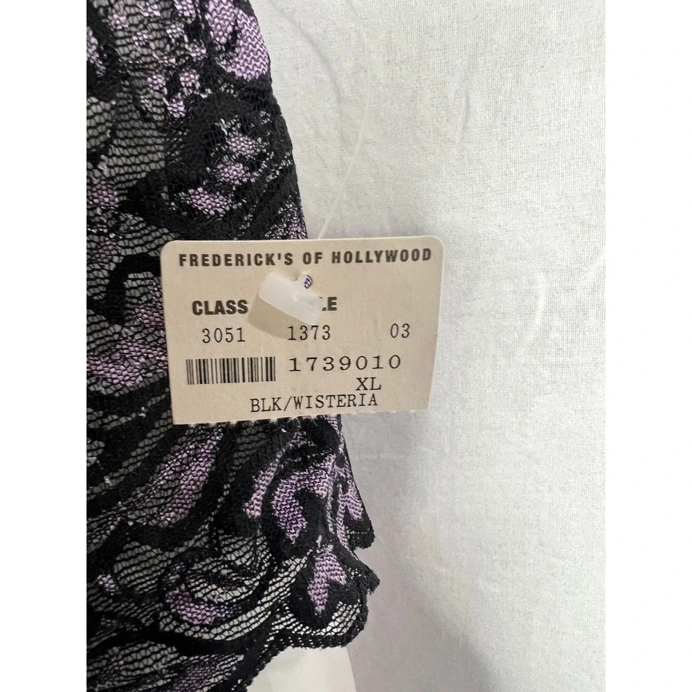 NWT Fredericks of Hollywood Halter Neck Lace Bodysuit XL Black Purple Lingerie